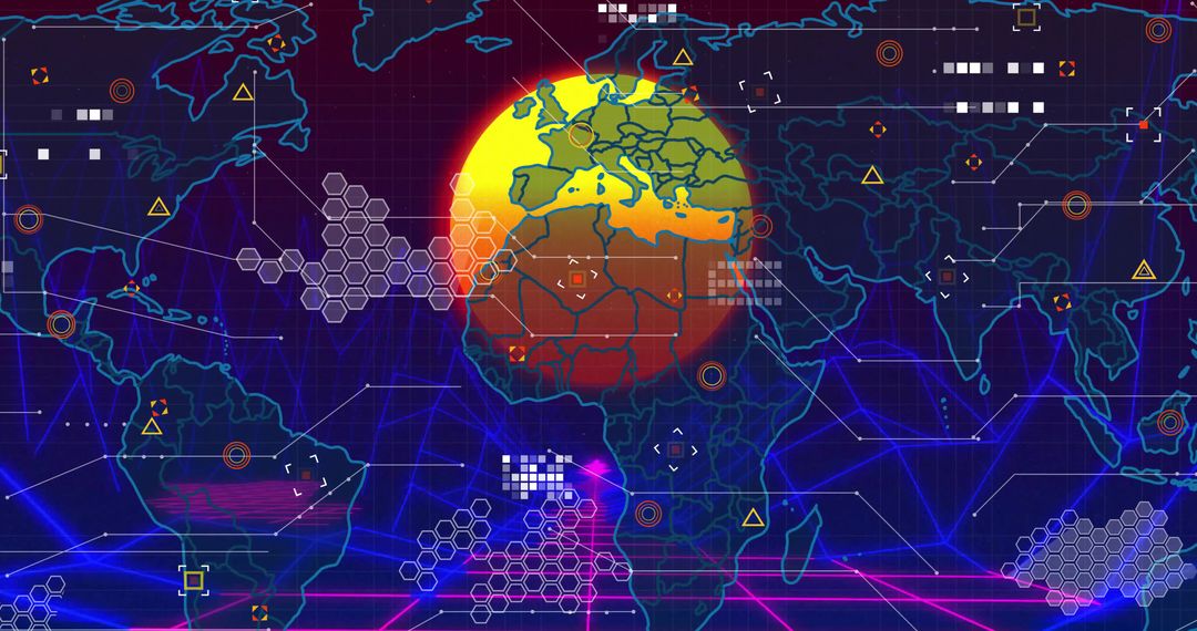 Futuristic Global Digital Network Visualization Interface