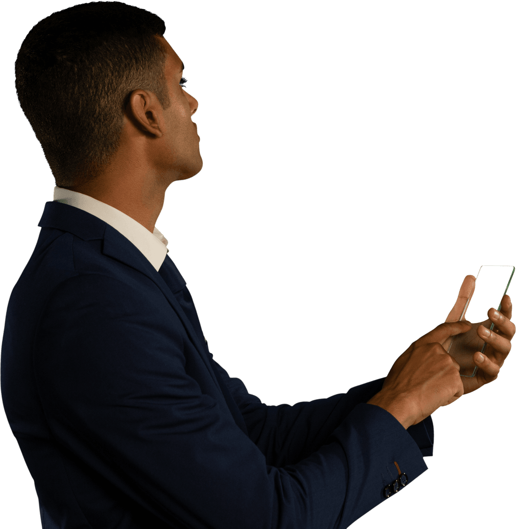 Businessman Engaging with Transparent Digital Interface