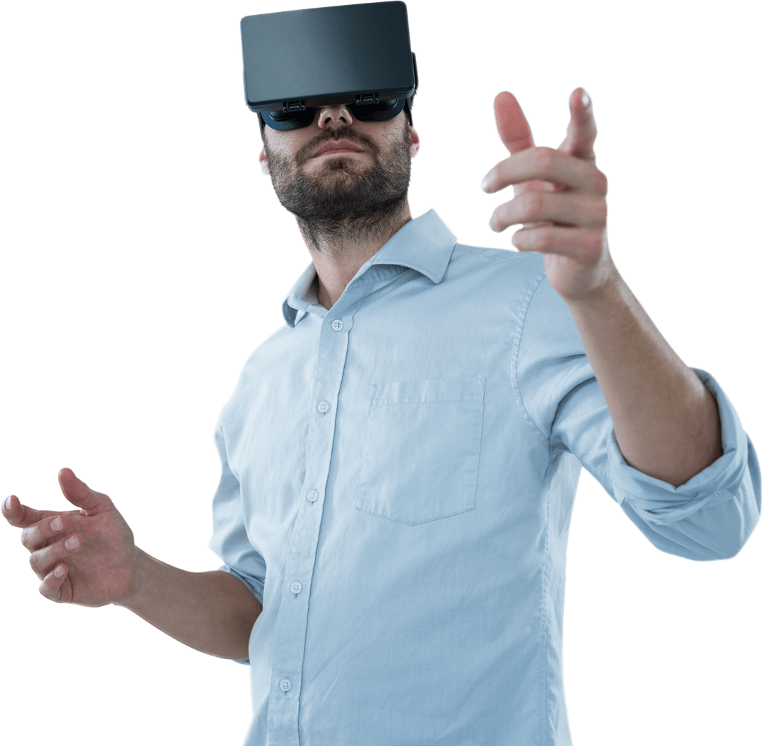 Transparent Man Engaging With Virtual Reality Technology with Headset
