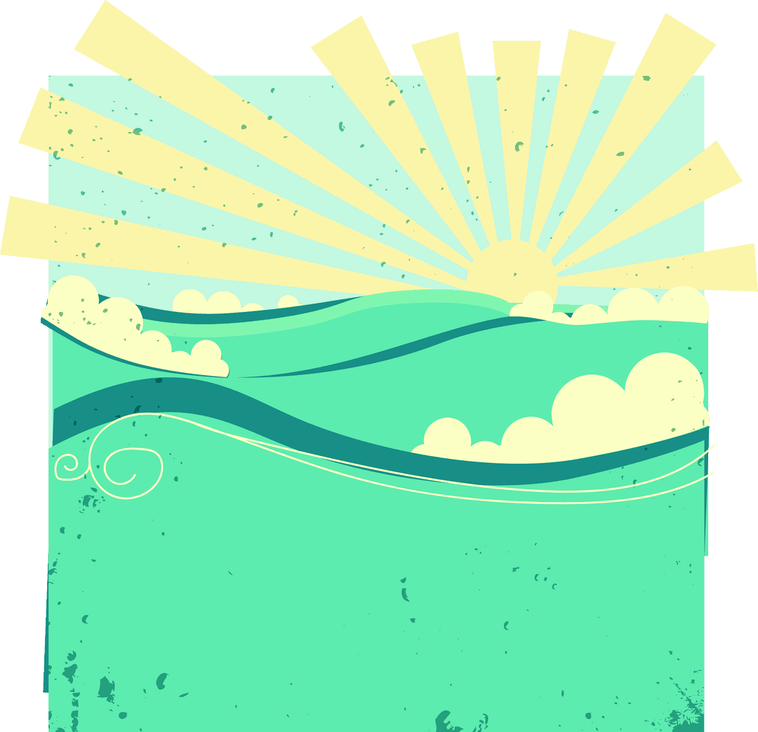 Vintage Sunrise Over Greenery Transparent Background Illustration