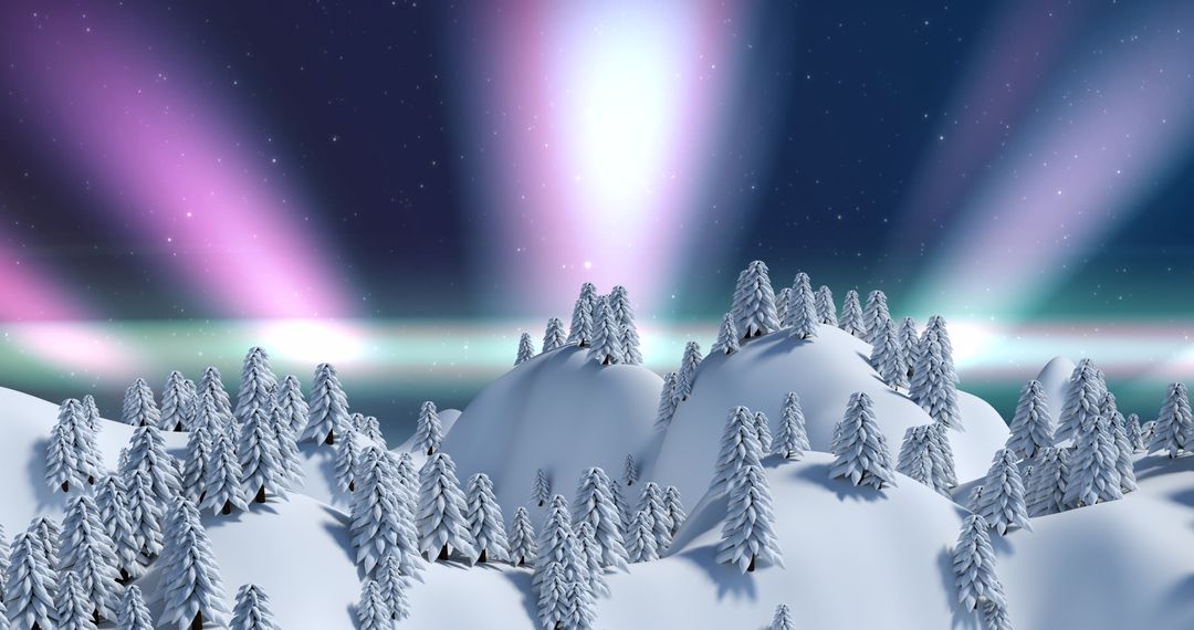 Snow-Covered Winter Wonderland with Northern Lights