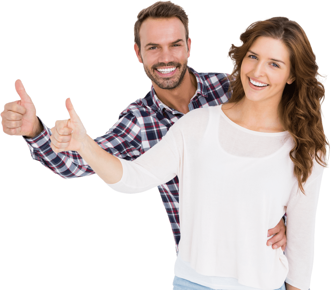 Portrait of Cheerful Couple Giving Thumbs Up Over Transparent Background