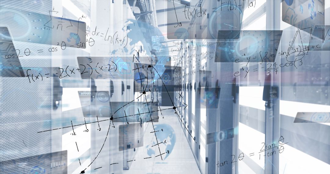 Futuristic Data Center with Technical Analysis Overlay