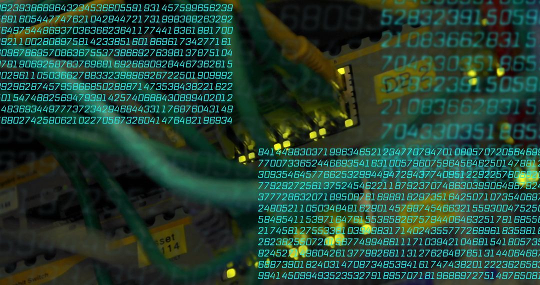 Binary code overlaying network cables in technology network
