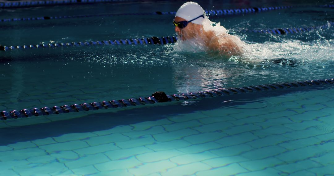 Swimmer in Pool Performing Breaststroke in Competitive Race - Free Images, Stock Photos and Pictures on Pikwizard.com