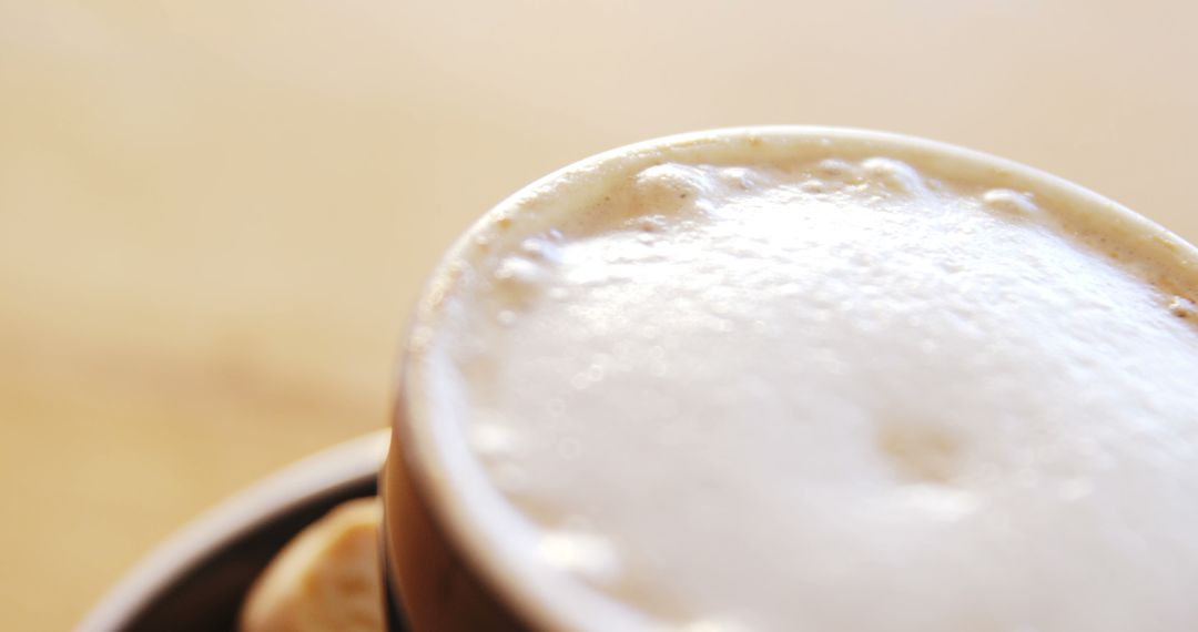 Macro View of Foam on Cappuccino Cup Light Background - Free Images, Stock Photos and Pictures on Pikwizard.com