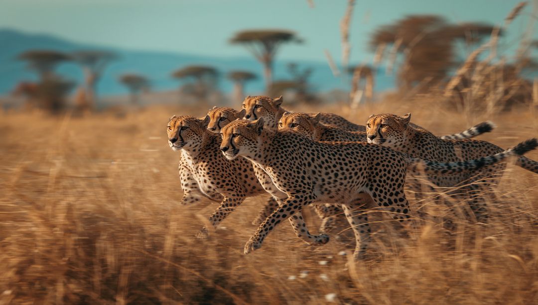 Sprinting Cheetahs Across Savannah in their Natural Habitat