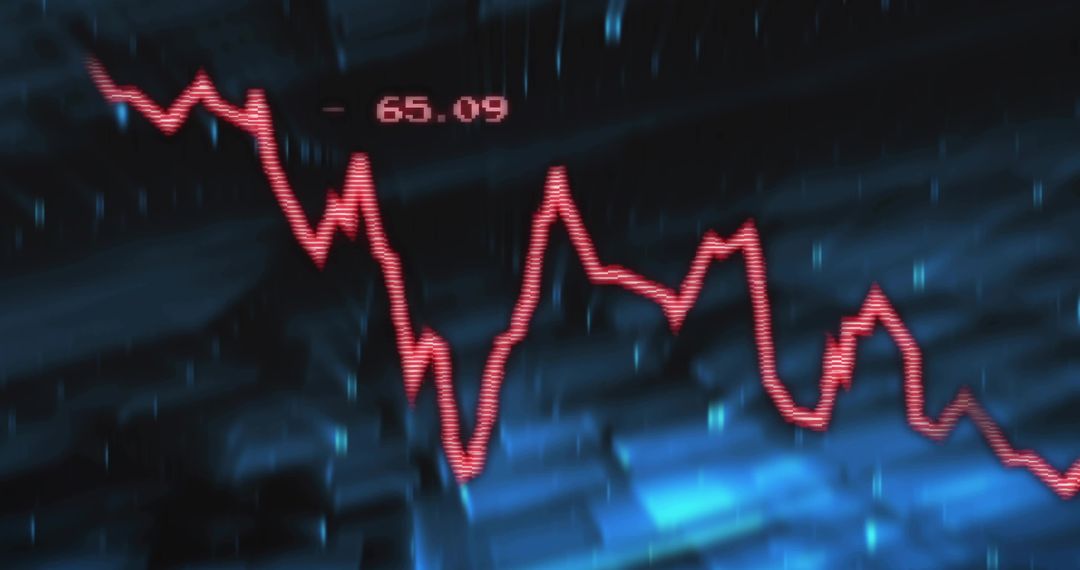 Neon Red Decline Line Chart Showing -65.09 on Futuristic Blue Grid Dashboard Analytics