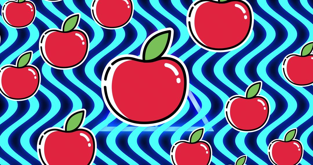 Red apples on wavy blue abstract background
