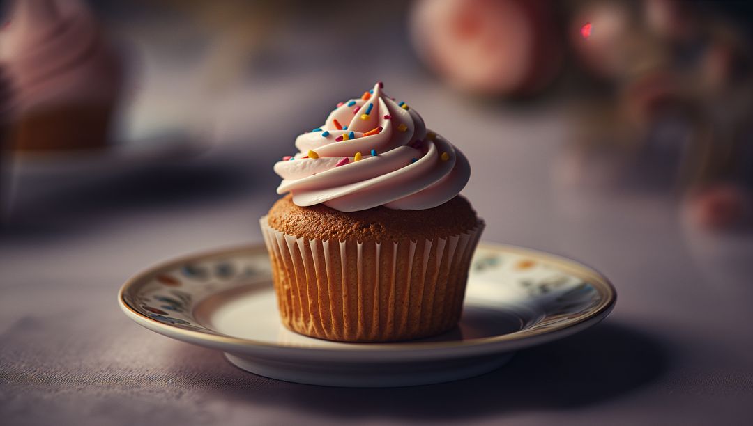 Vanilla Cupcake with Pink Buttercream and Colorful Sprinkles