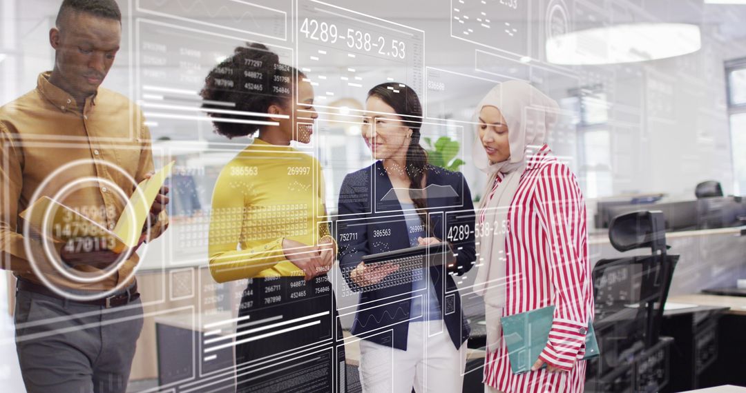 Multicultural Team Discussing Data Analytics in Modern Office