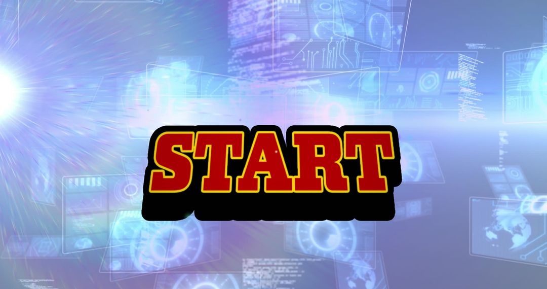 Start Text over Digital Data Processing Visualization