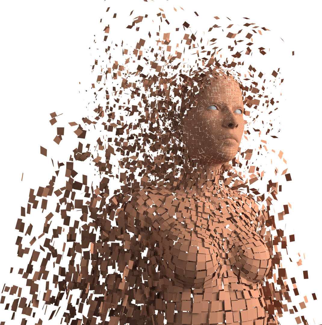 Transparent surreal female avatar digitally disintegrating into pixels - Download Free Stock Images Pikwizard.com