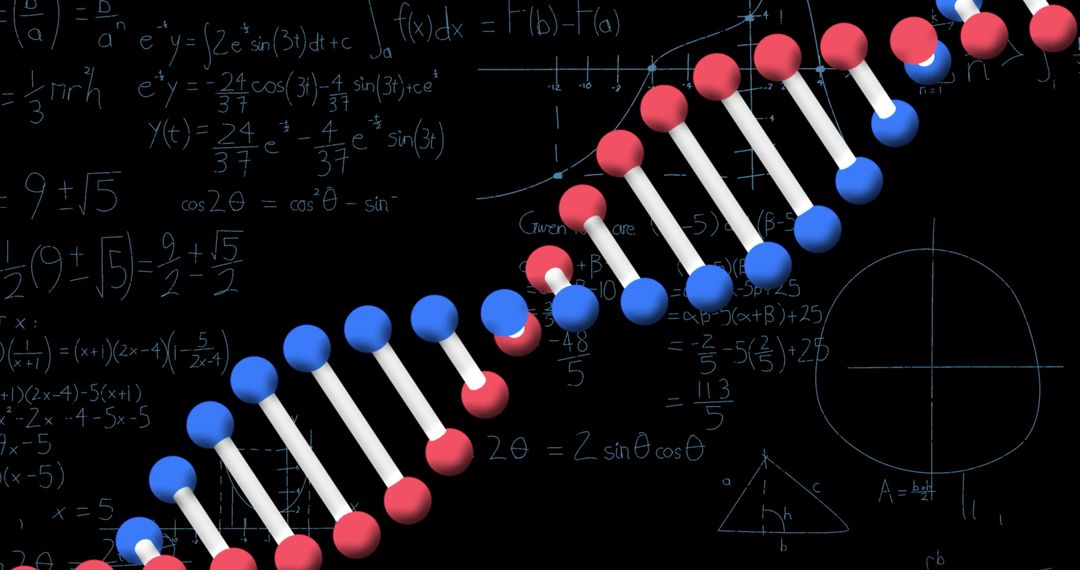 Mathematical Equations with Molecular DNA Structure Overlay