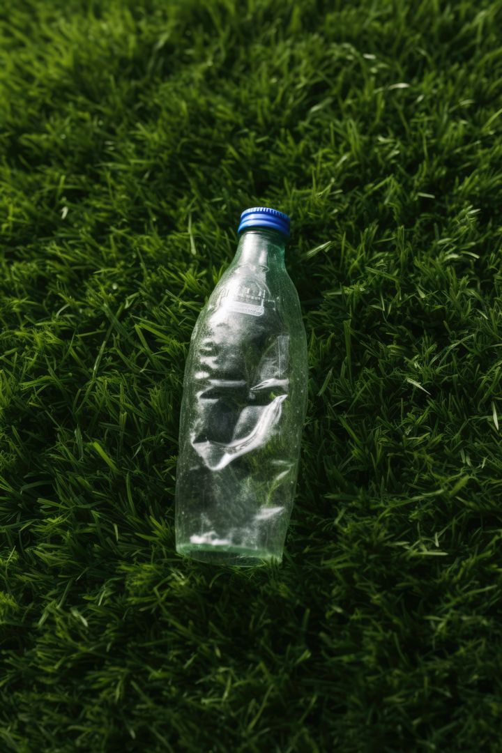 Plastic bottle with blue top on grass background, created using generative ai technology - Free Images, Stock Photos and Pictures on Pikwizard.com