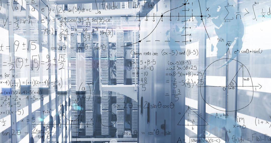 Digital Data Processing Overlaid on Hi-Tech Server Room