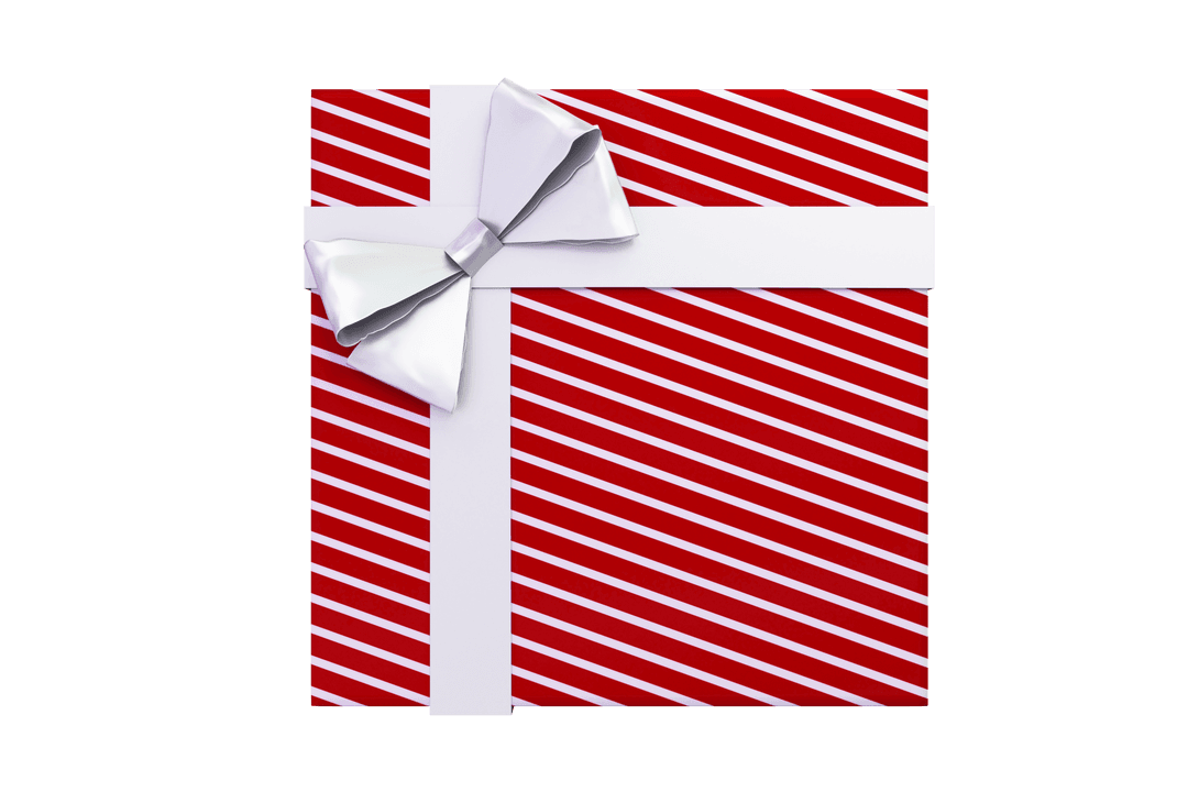 Transparent Gift Box with Bow and Red Stripes