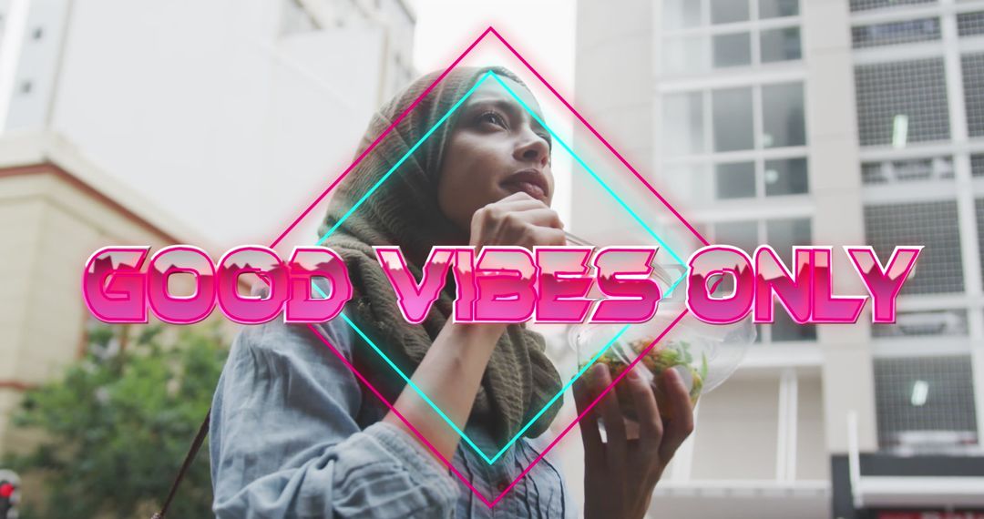 Good Vibes Only: Young Woman Enjoying Quick Meal Outdoors