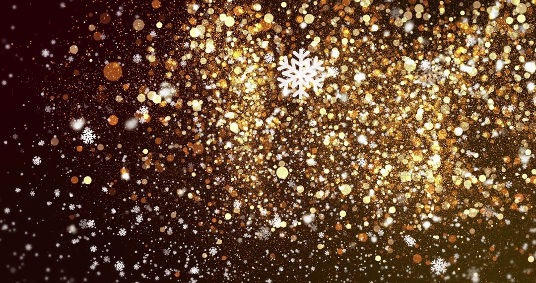 Golden Confetti and Snowflakes in Motion on Black Background