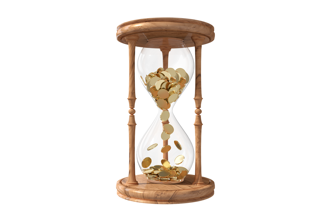 Realistic Wooden Hourglass With Flowing Coins on Transparent Background - Download Free Stock Images Pikwizard.com