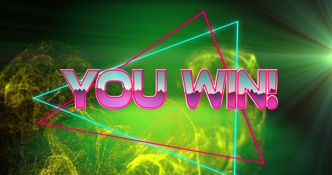 You Win Text Banner Bright Polygon Green Glow