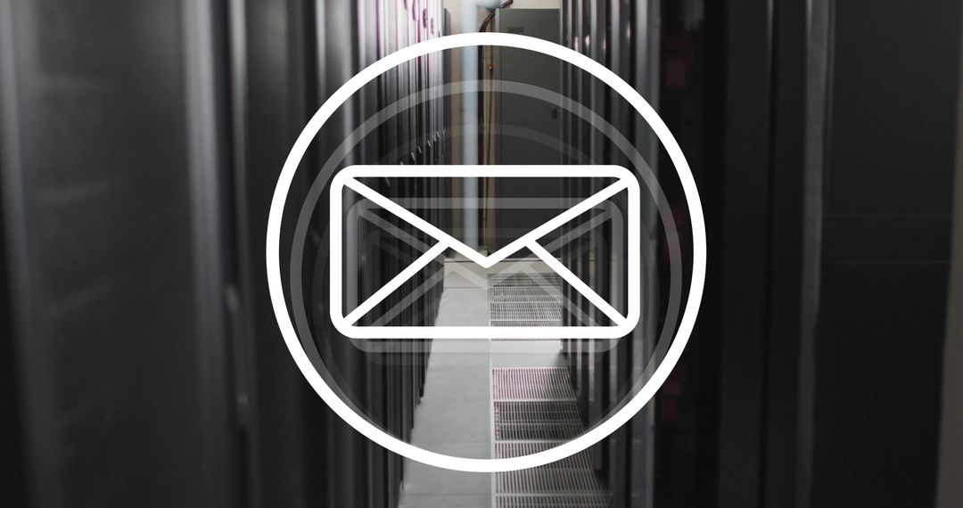 Email Icon Overlay on Server Room Represents Digital Communication