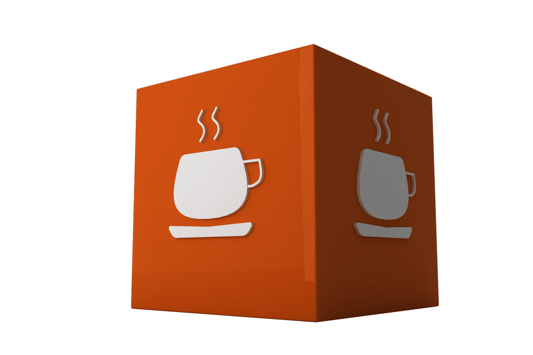 Transparent Cube with Coffee Symbol on Vibrant Background