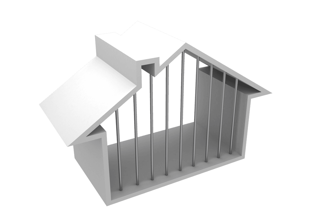 3D Vector Illustration of House with Bars, Transparent Background