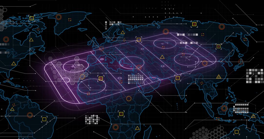 Innovative Digital Interface with Neon Tech Visualization on World Map