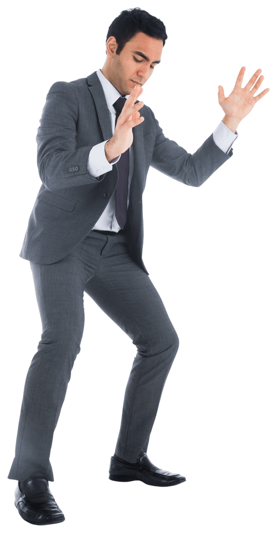 Businessman Interacting with Virtual Interface Transparent Background