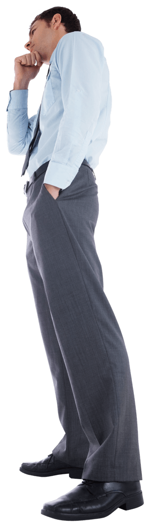 Transparent Businessman Lost in Thought with Hand on Chin