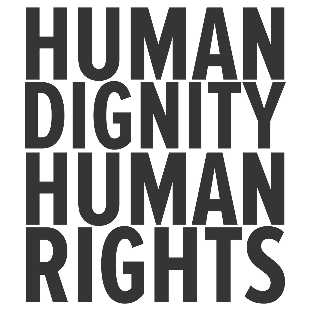 Bold Transparent Text on Human Dignity and Rights