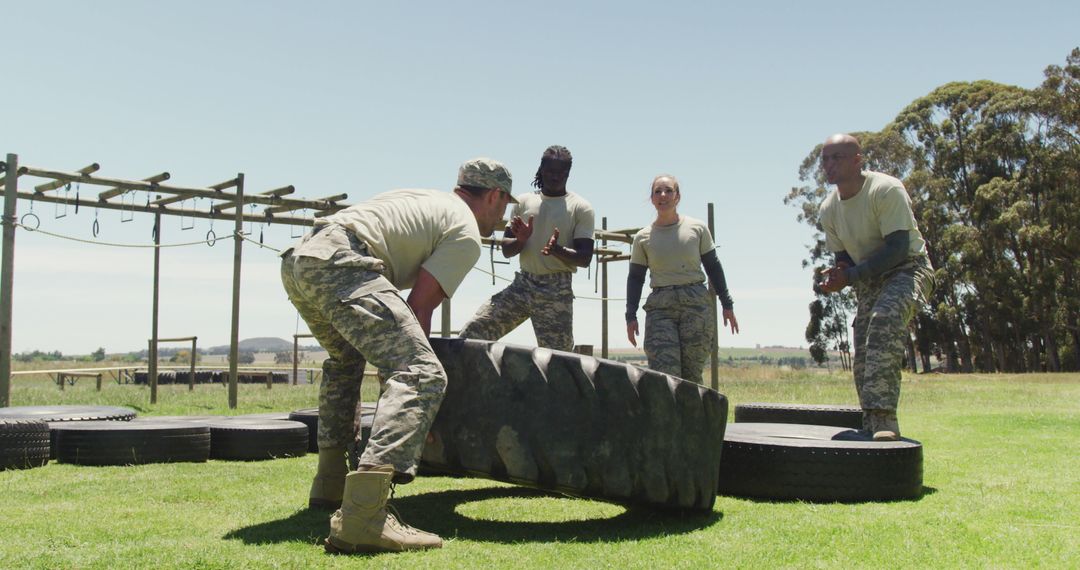 Determined Soldiers in Strength-Training at Obstacle Course