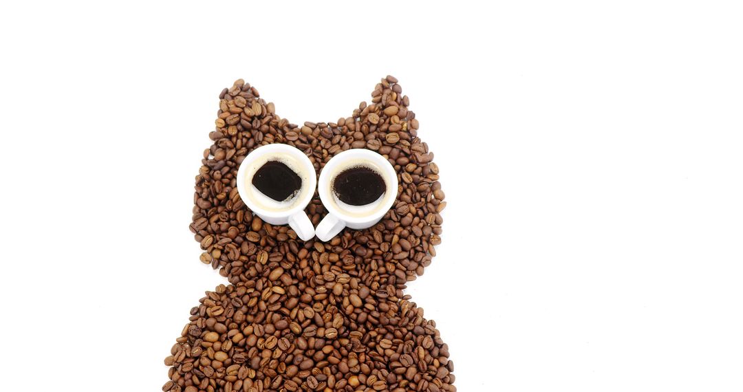 Creative Coffee Bean Owl with Espresso Eyes on White Background - Free Images, Stock Photos and Pictures on Pikwizard.com