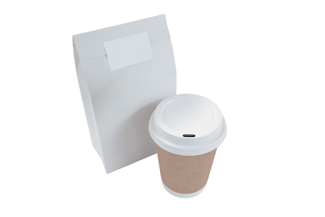 Transparent Takeaway Cup and Paper Bag for Coffee Breaks