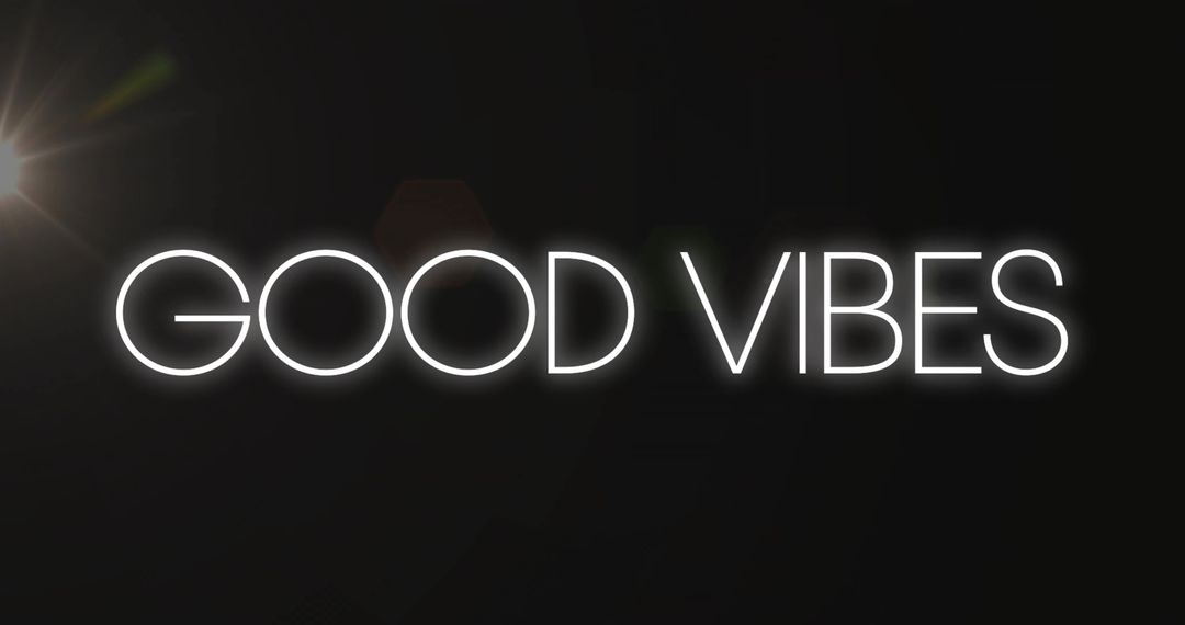 Good Vibes Neon Sign Glowing White Minimalist Dark Background with Lens Flare and Halo Glow