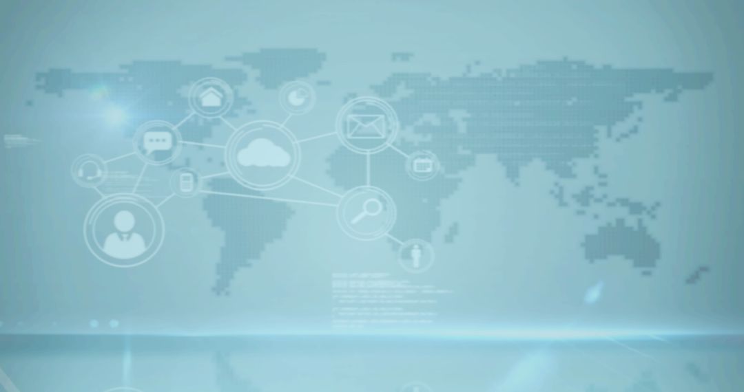 World Map with Digital Network and Security Icons