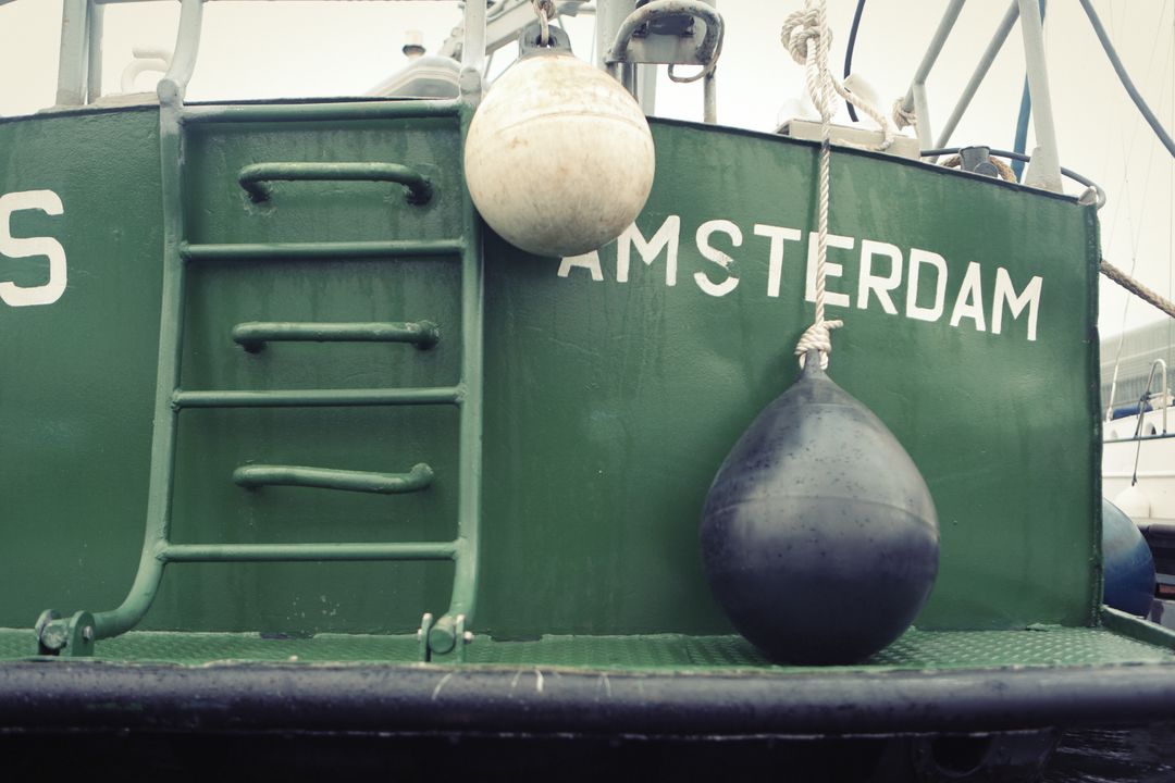 Close-up of Fishing Boat with Amsterdam Text - Free Images, Stock Photos and Pictures on Pikwizard.com