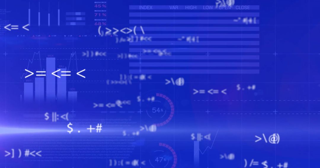 Digital Data Processing with Graphs on Blue Background