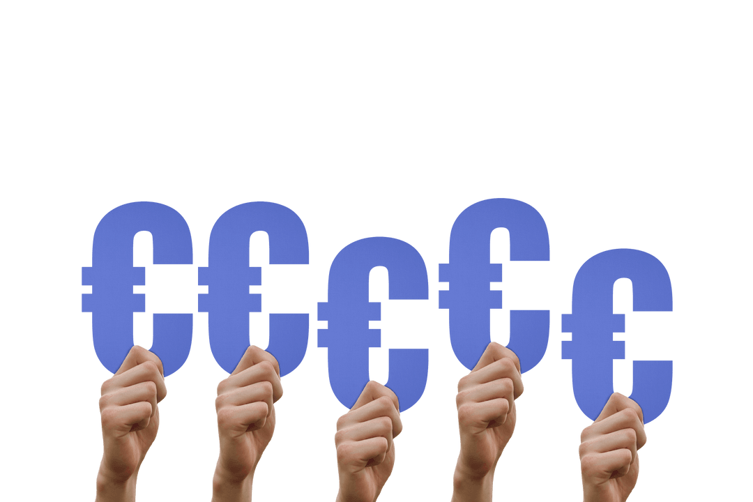 Hands Holding Euro Currency Symbols on Transparent Background