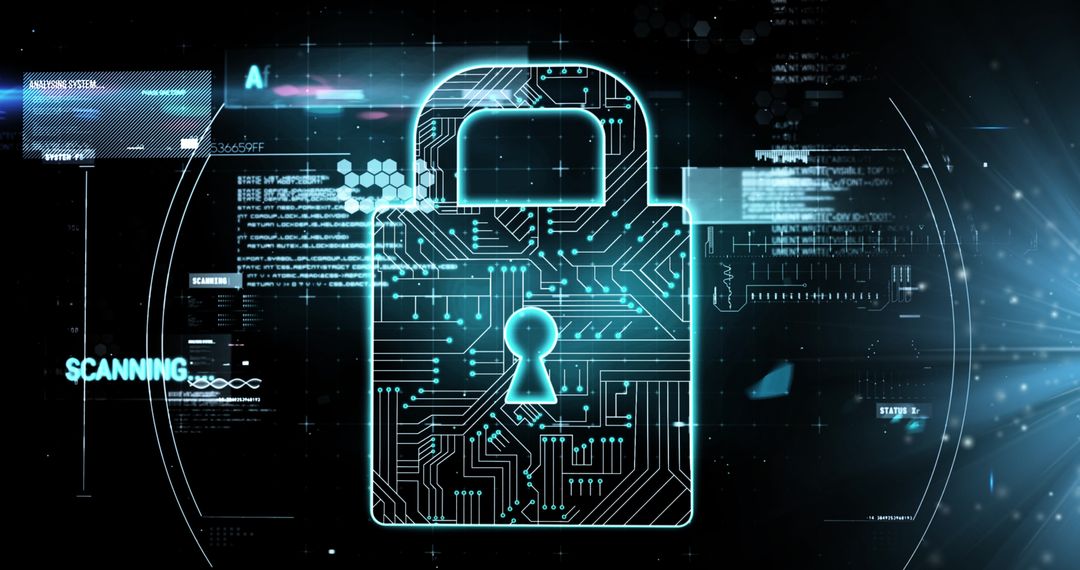 Digital Security with Futuristic Padlock Hologram