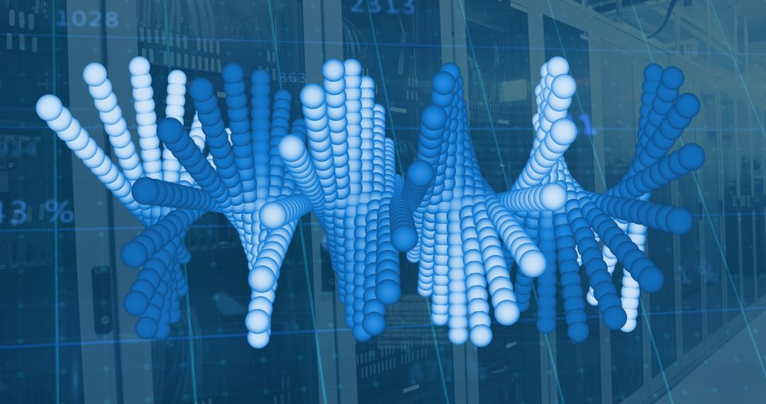 Futuristic Digital DNA Helix with Backdrop of Servers in Tech Environment