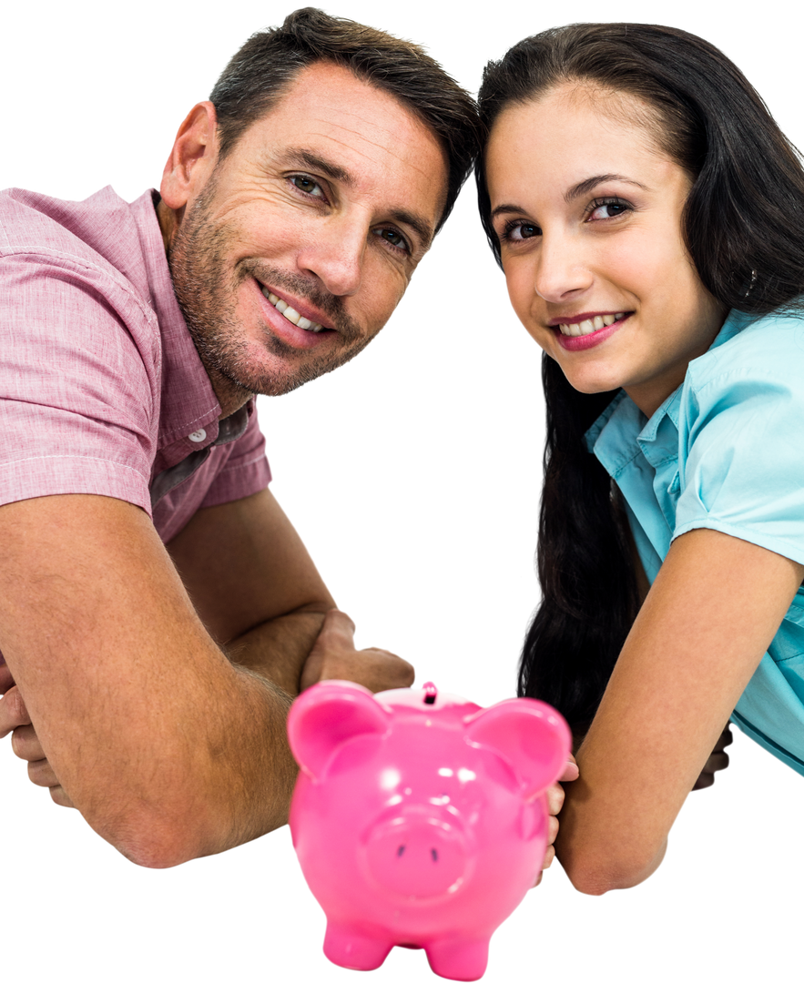 Smiling Couple Saving Money with Piggy Bank Transparent Background - Download Free Stock Images Pikwizard.com