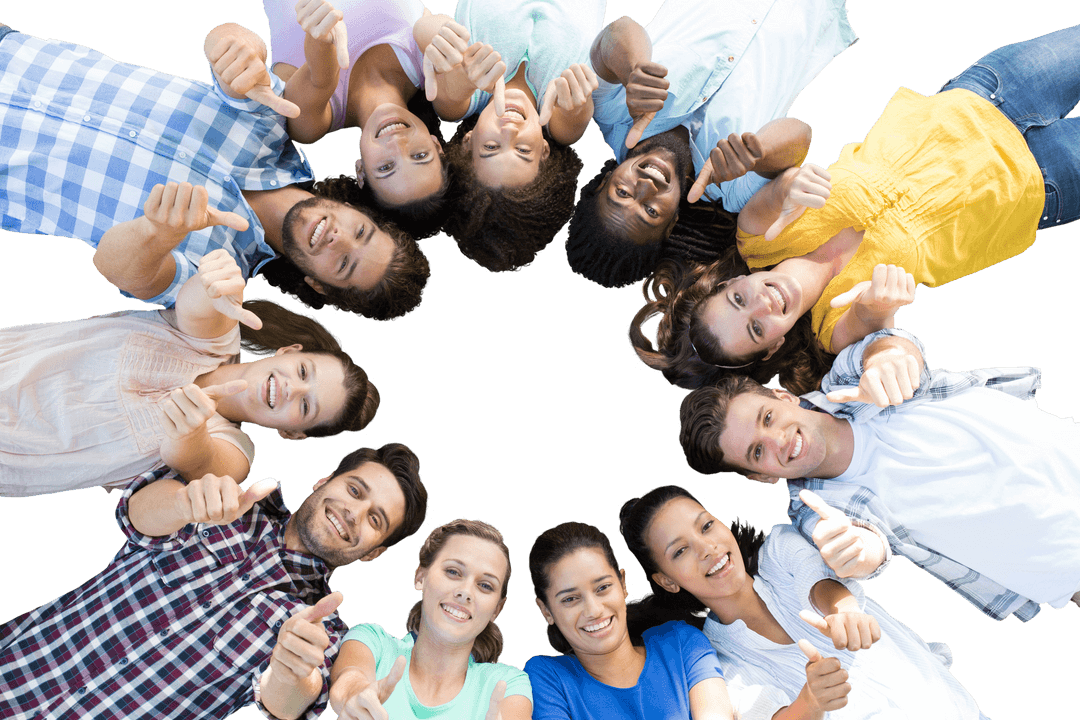 Diverse Group of Friends Forming Circle in Transparency