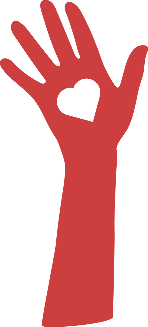 Red Hand with Heart Icon on Transparent Background