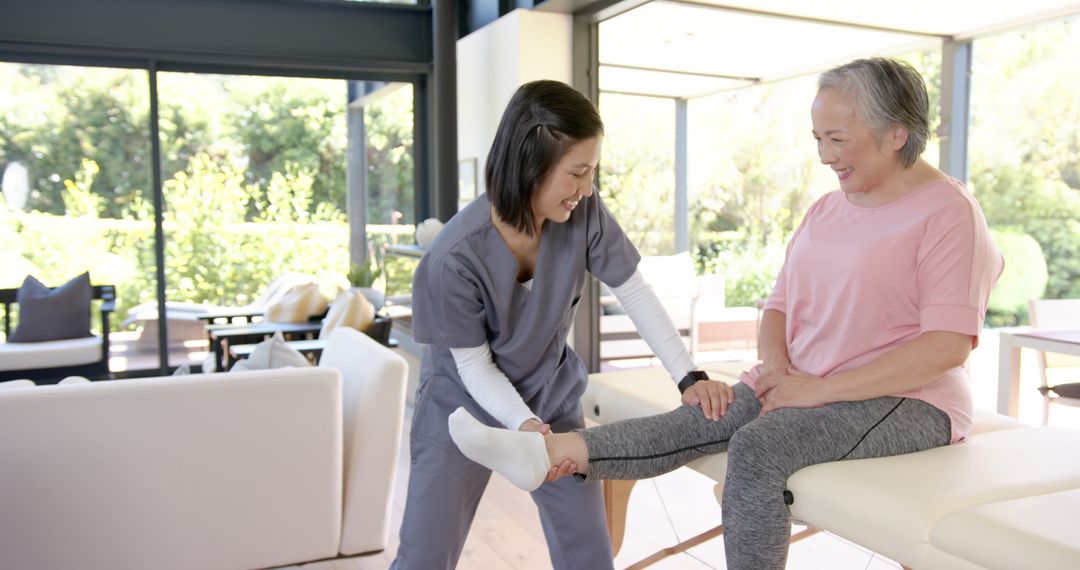 Physiotherapy Session at Home for Senior Rehabilitation Exercise