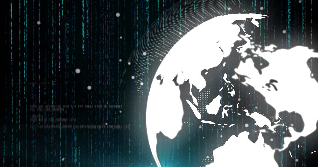 Glowing Digital Earth Emerging from Cyber Data Rain with Matrix-Style Neon Effects