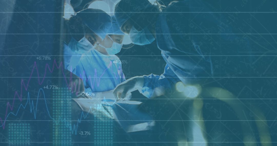 Surgical Team Collaborating with Data Technology Overlay