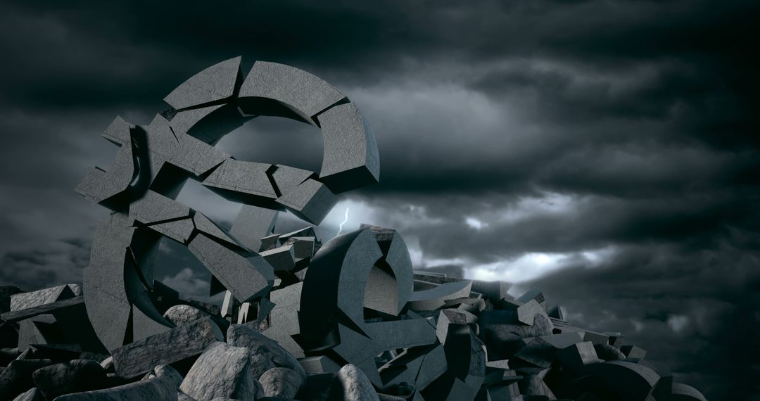 A pile of broken stone pieces forms a chaotic and abstract landscape under a stormy sky - Free Images, Stock Photos and Pictures on Pikwizard.com