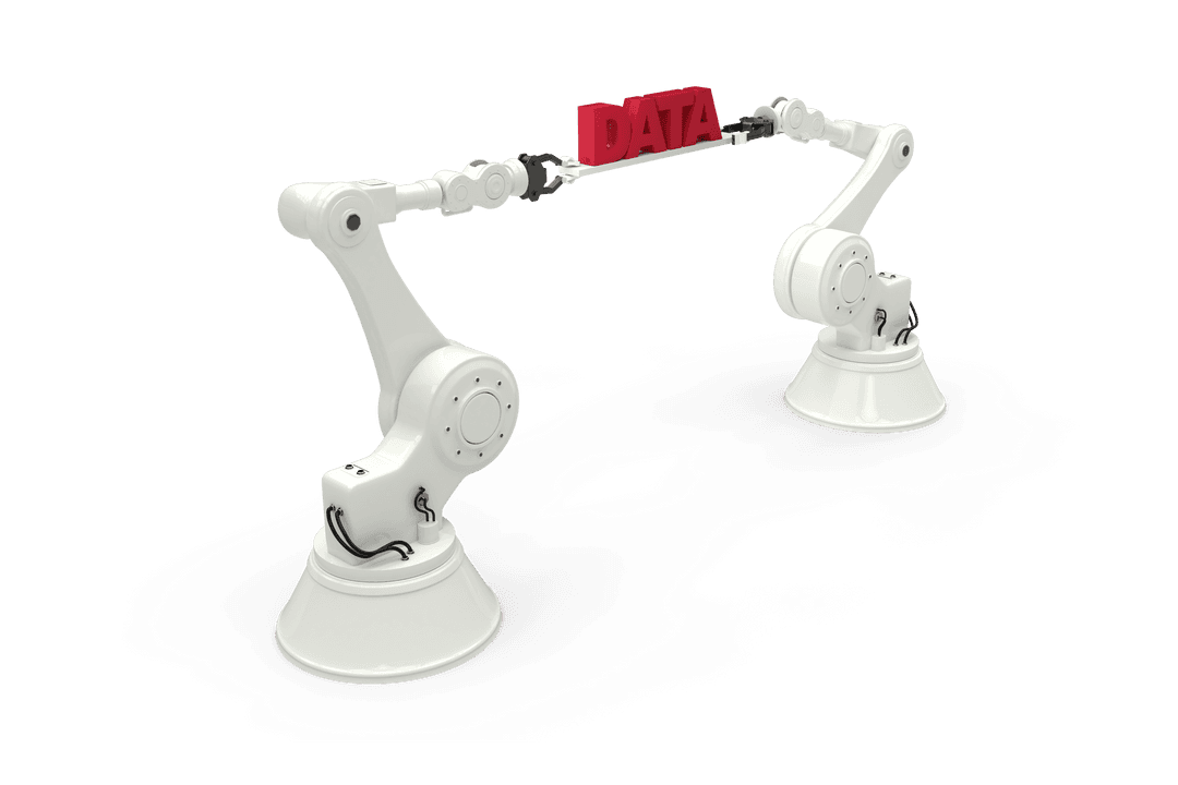 Transparent Robotic Hands Holding Red Data Text